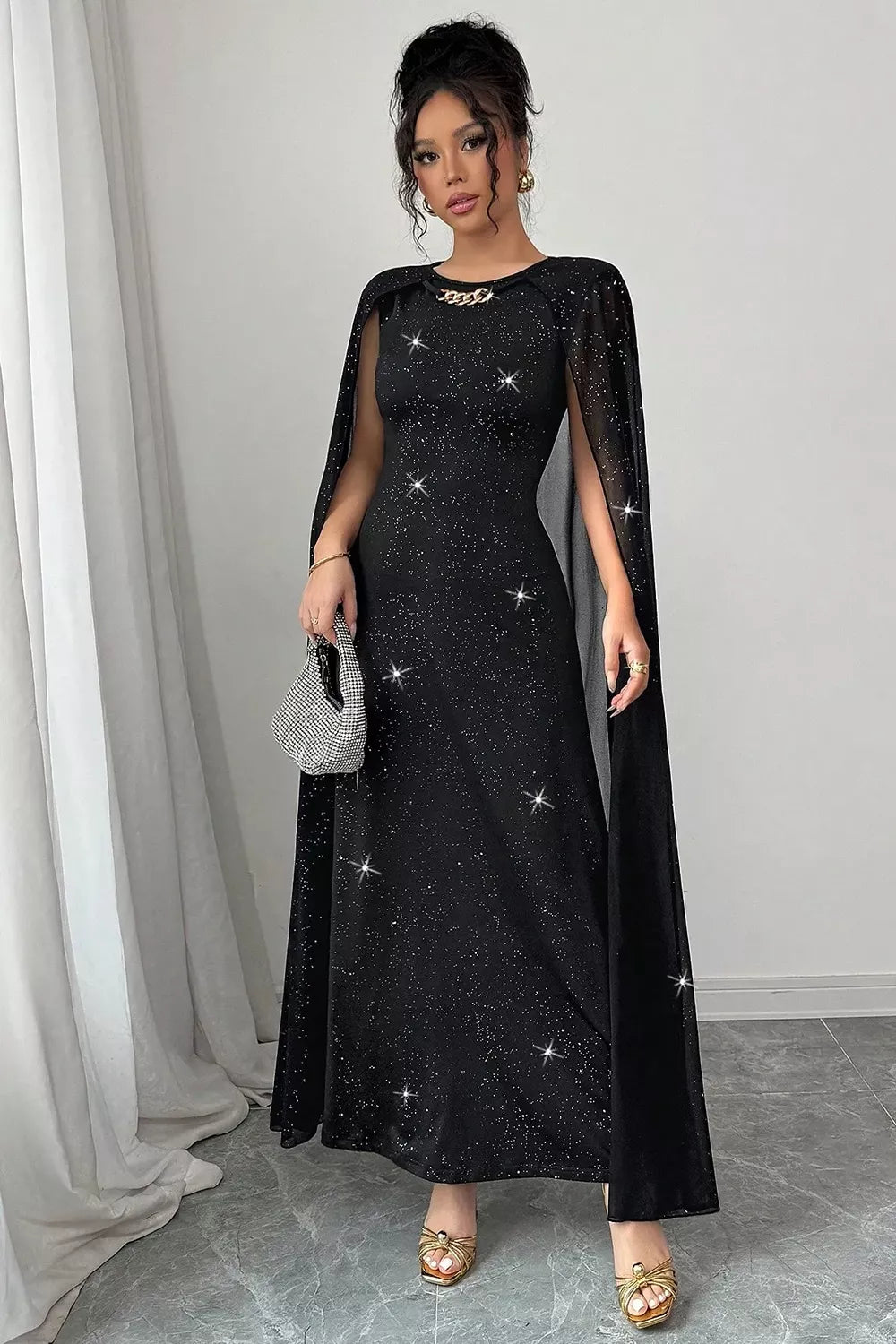 Glitter Cape-Sleeve Maxi Dress – Mayce Halloween Edit