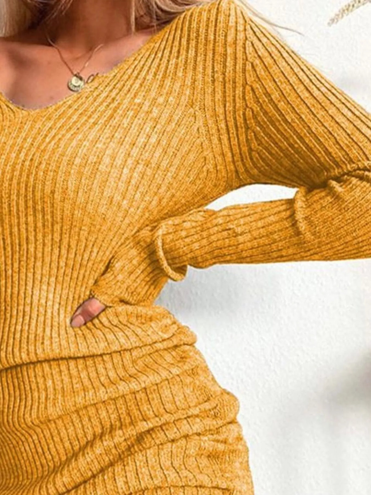 Colette Ribbed Drawstring Bodycon Sweater Dress by Mayce Elegante — product image 5