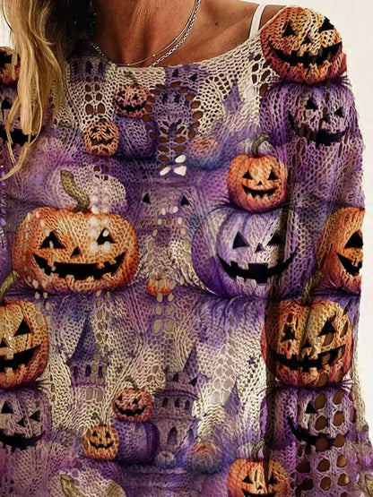 Full Size Halloween Pumpkin Loose Knit Cover Up Plus Size – Mayce Halloween Edit