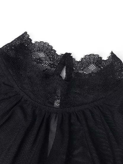 Lace Trim Velvet Sheer Sleeve Blouse – Mayce Halloween Edit