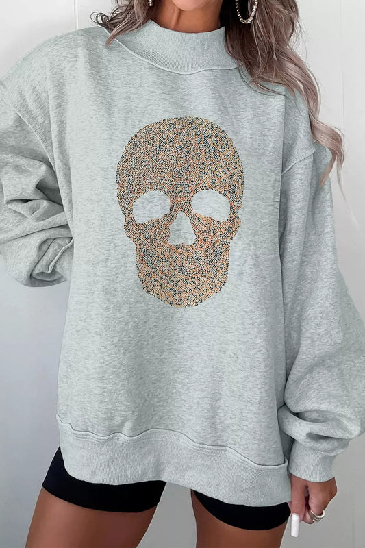Halloween Rhinestone Skull Graphic Mock Neck Baggy Pullover Sweatshirt – Mayce Halloween Edit