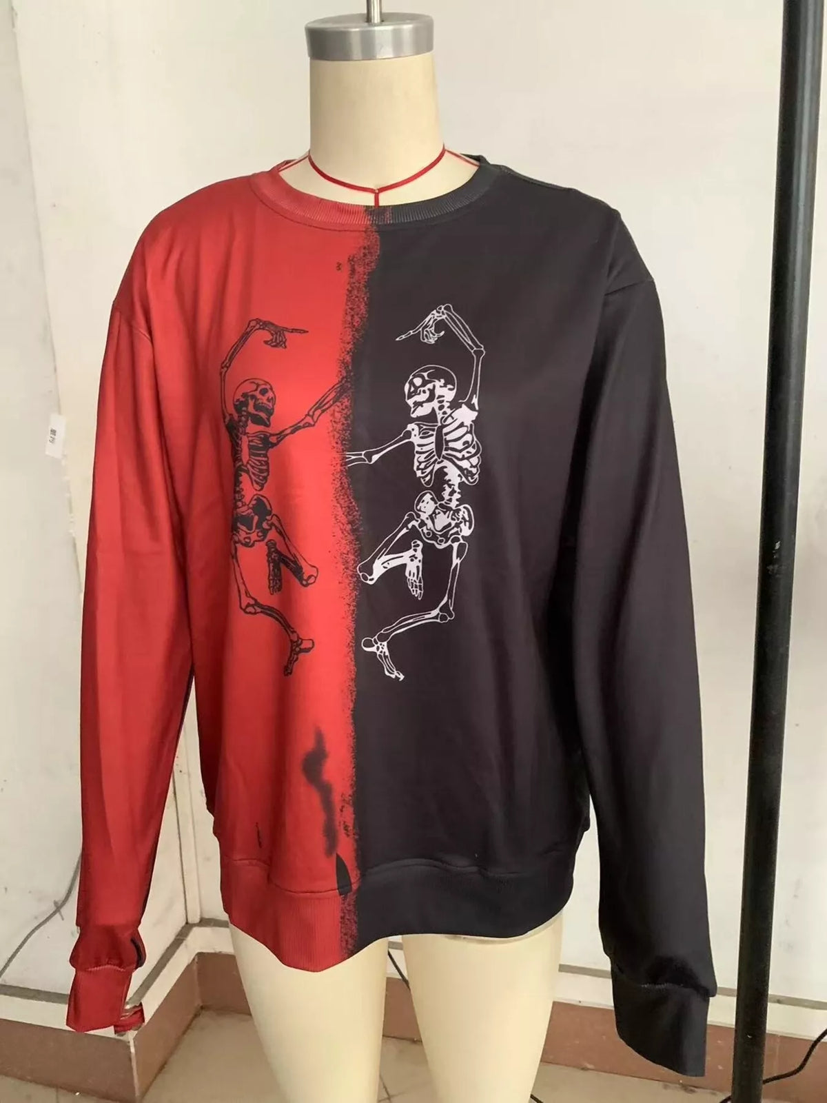 Halloween Skeleton Print Color Block Sweatshirt – Mayce Halloween Edit