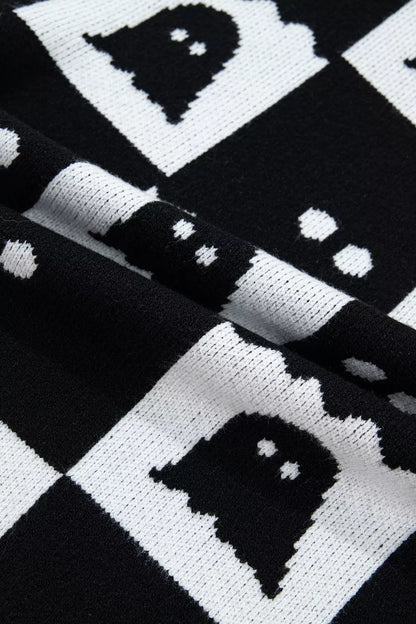 Halloween Ghost Pattern Checkerboard Sweater – Mayce Halloween Edit