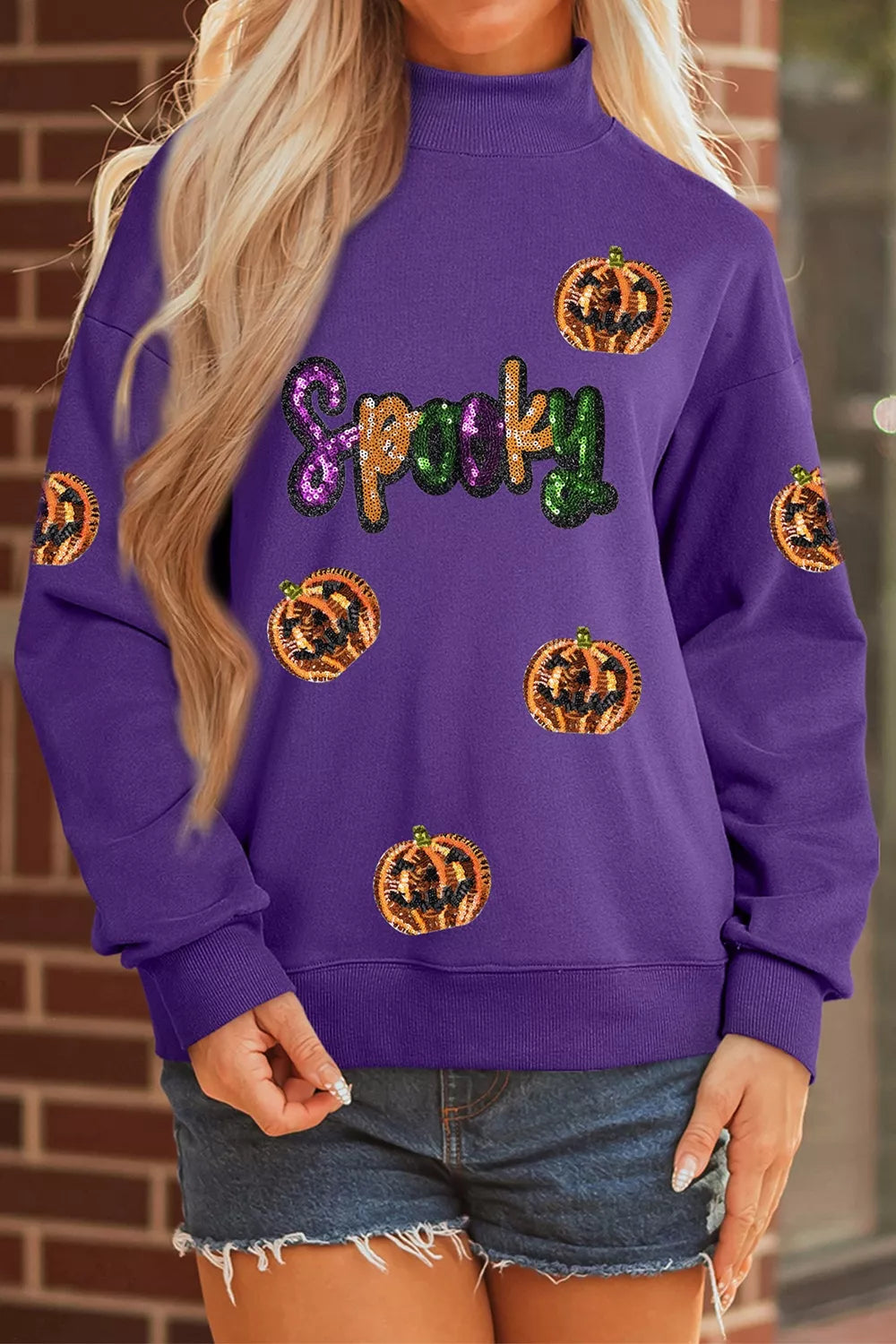 Sequin Pumpkin Spooky Halloween Sweatshirt – Mayce Halloween Edit