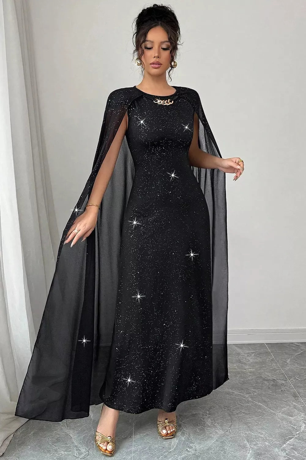 Glitter Cape-Sleeve Maxi Dress – Mayce Halloween Edit