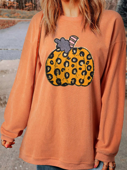 Halloween Leopard Pumpkin Patchwork Ribbed Sweatshirt – Mayce Halloween Edit