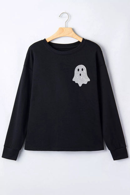 Round Neck Ghost Print Regular Fit Graphic Long Sleeve T-Shirt – Mayce Halloween Edit