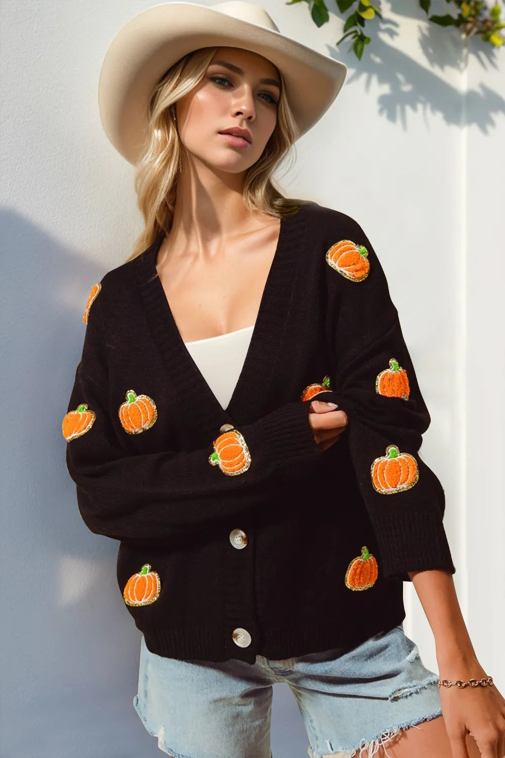 Double Take Full Size Pumpkin Button Up Long Sleeve Cardigan Plus Size – Mayce Halloween Edit