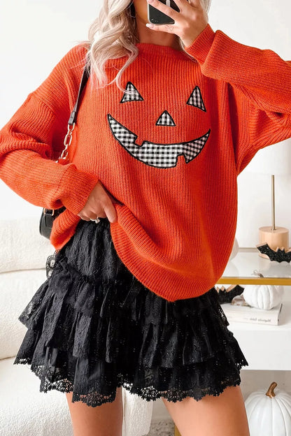 Drop Shoulder Long Sleeve Round Neck Halloween Sweater – Mayce Halloween Edit