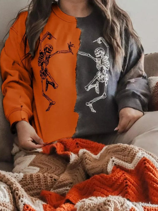 Halloween Skeleton Print Color Block Sweatshirt – Mayce Halloween Edit