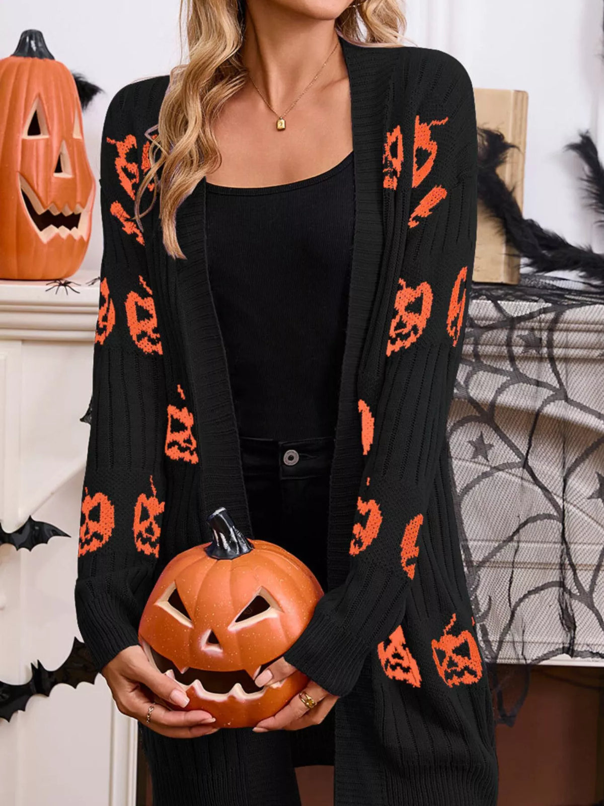 Halloween Pumpkin Open Front Knit Cardigan – Mayce Halloween Edit
