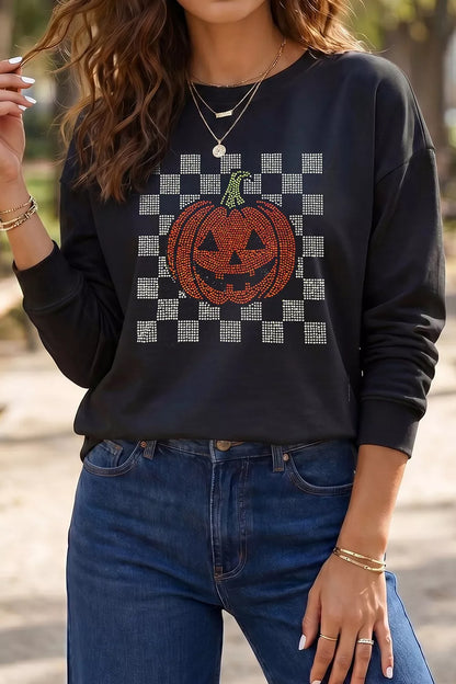 Rhinestone Pumpkin Long Sleeve Sweatshirt – Mayce Halloween Edit