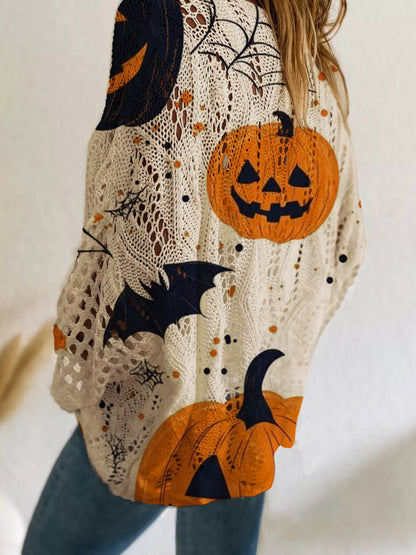 Full Size Halloween Pumpkin Loose Knit Cover Up Plus Size – Mayce Halloween Edit
