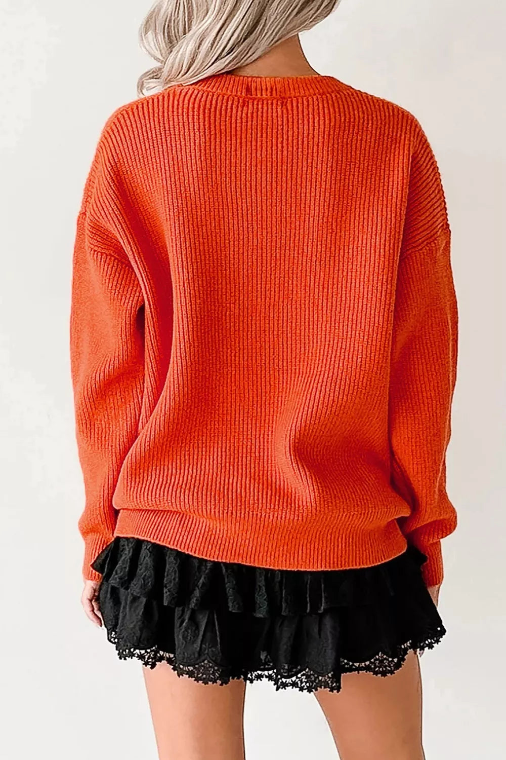 Drop Shoulder Long Sleeve Round Neck Halloween Sweater – Mayce Halloween Edit