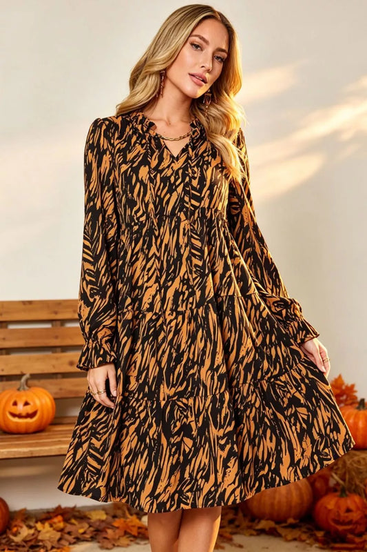 Double Take Full Size Printed Ruffle Hem Long Sleeve Dress Plus Size – Mayce Halloween Edit
