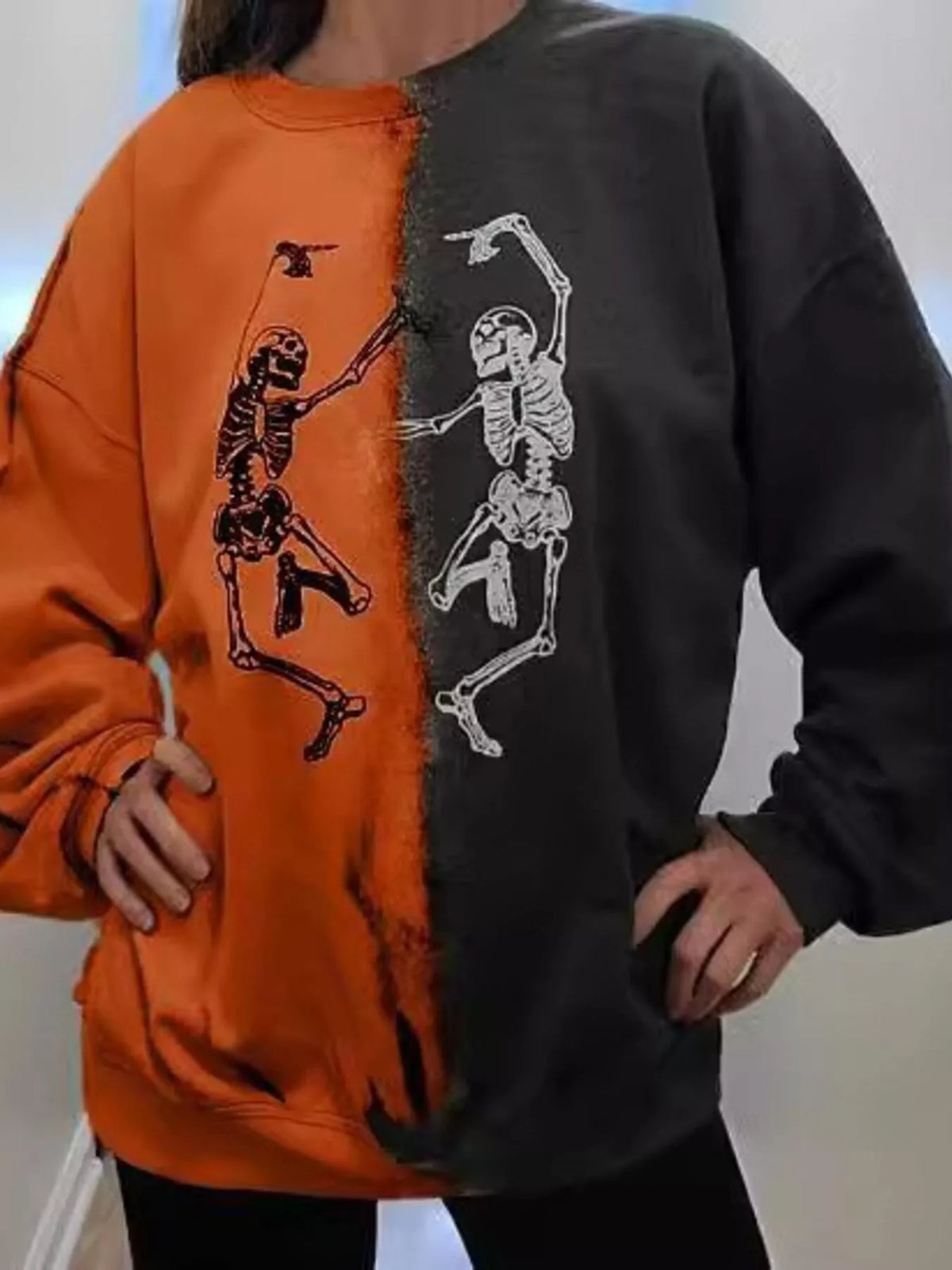 Halloween Skeleton Print Color Block Sweatshirt – Mayce Halloween Edit