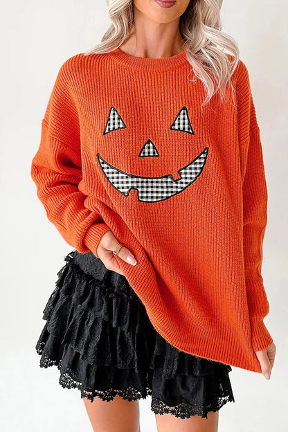 Drop Shoulder Long Sleeve Round Neck Halloween Sweater – Mayce Halloween Edit