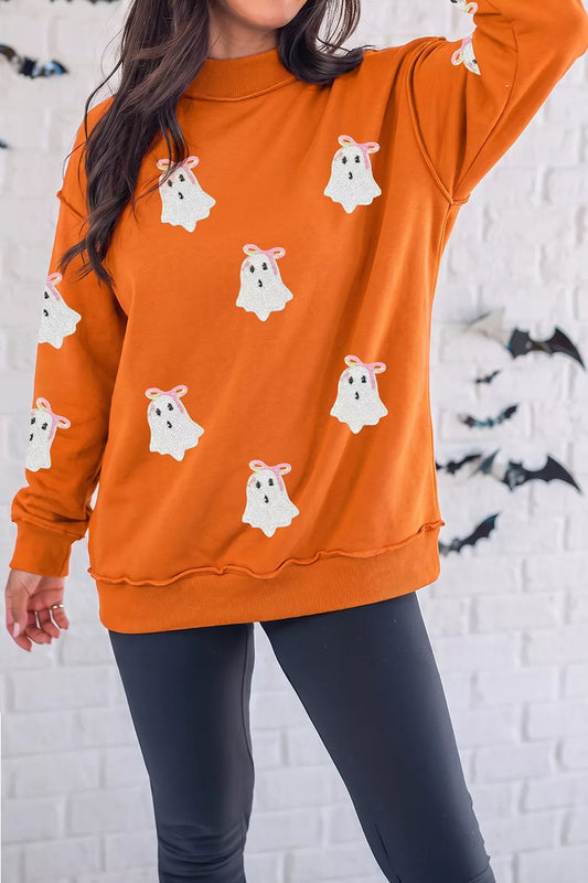Sequin Ghost Exposed Seam Mock Neck Sweatshirt – Mayce Halloween Edit