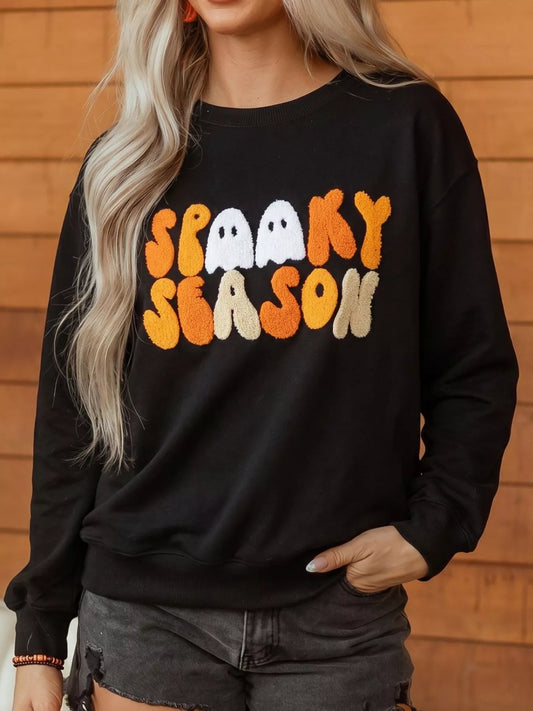 Embroidered Spooky Season Long Sleeve Round Neck Sweatshirt – Mayce Halloween Edit