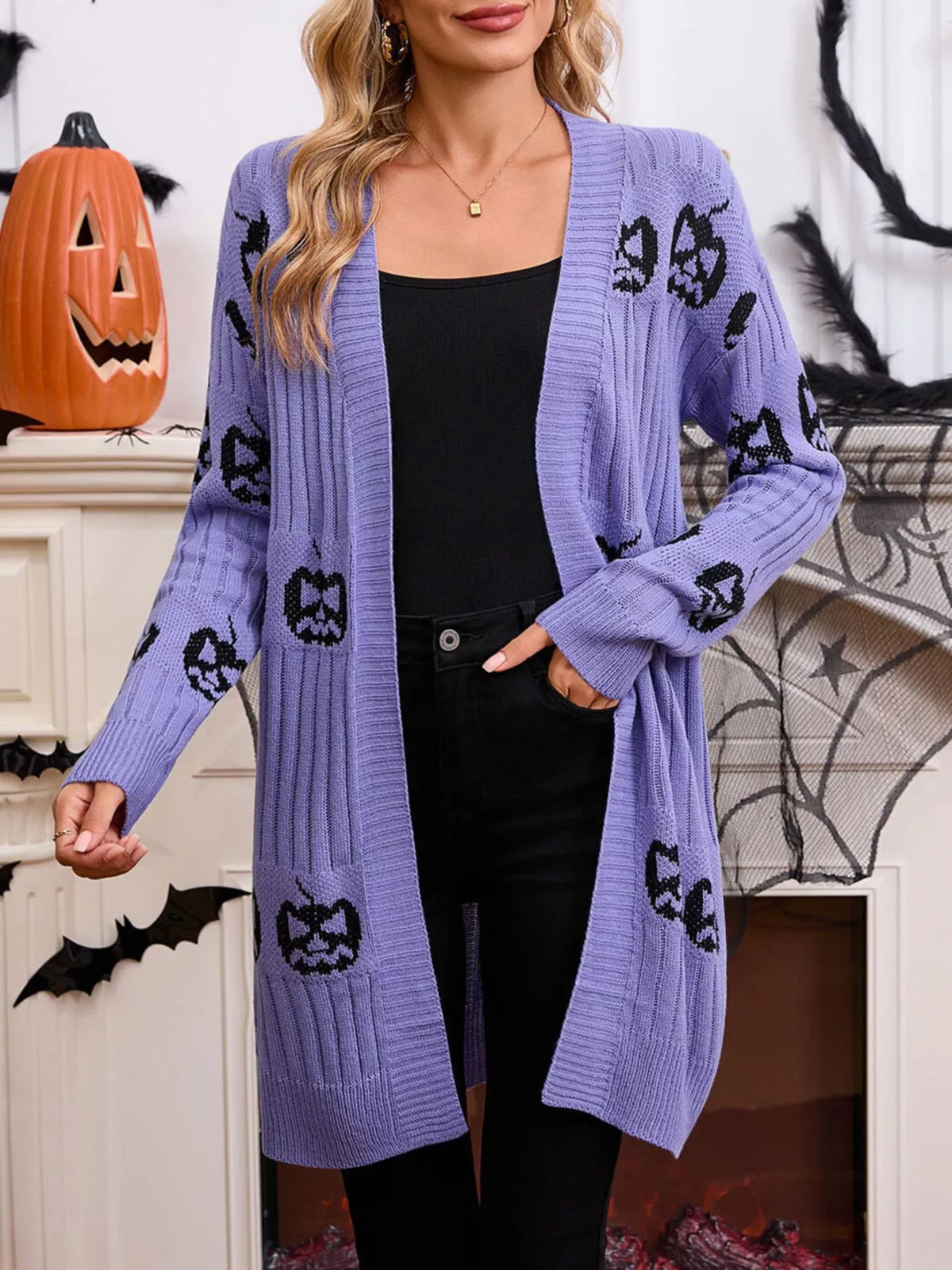 Halloween Pumpkin Open Front Knit Cardigan – Mayce Halloween Edit