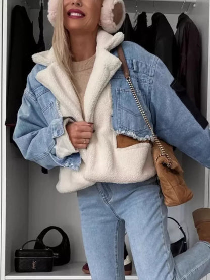 Avery Raw Hem Sherpa-Lined Denim Jacket