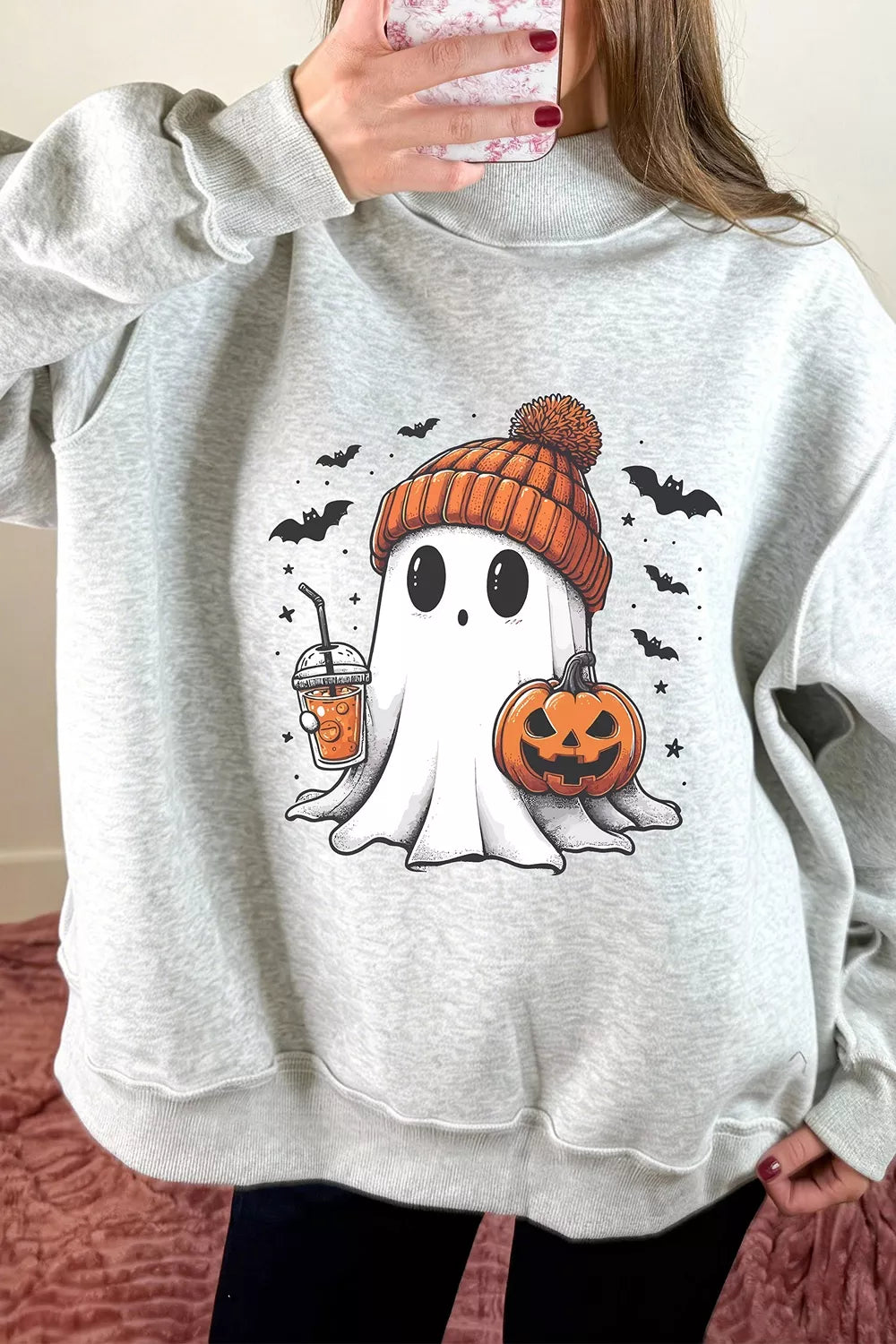 Reversible Halloween Graphic Mock Neck Tunic Sweatshirt – Mayce Halloween Edit