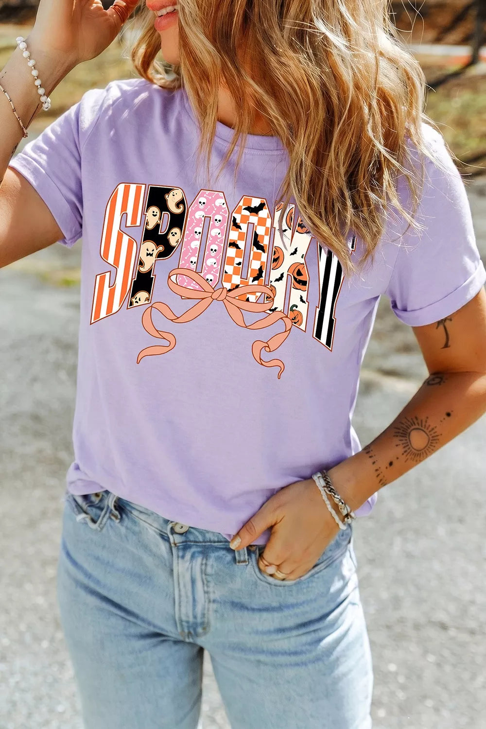 Halloween Spooky Letter Graphic Round Neck Casual T-Shirt – Mayce Halloween Edit