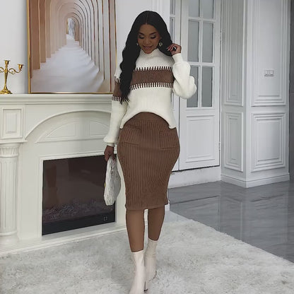 Olivia Contrast Knit Skirt Set
